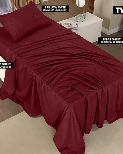 Utopia Bedding Twin Bed Sheets Set - 3 Piece Bedding - Brushed Microfiber - Shrinkage and Fade Resistant - Easy Care (Twin, Burgundy) - LeafyLoom