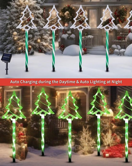 Solar Christmas Pathway Lights Outdoor Decorations, 8 Modes Xmas Tree Candy Lights Waterproof Led Garden Stake Lights for Walkway Yard Lawn Porch Holiday Decor 5-Pack (Green Xmas Tree Lights) BRIGHTDECK
