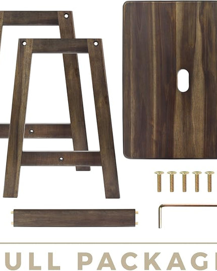 Rectangular Acacia Wood Stool (16.7" D x 13" W x 17.7" H) Small Bench Seat, Small End Table Stool, Bathroom Stool Wood, Plant Stool, Makeup Stool, Perfect Size for Living Room,Bathroom (Walnut Color) - LeafyLoom
