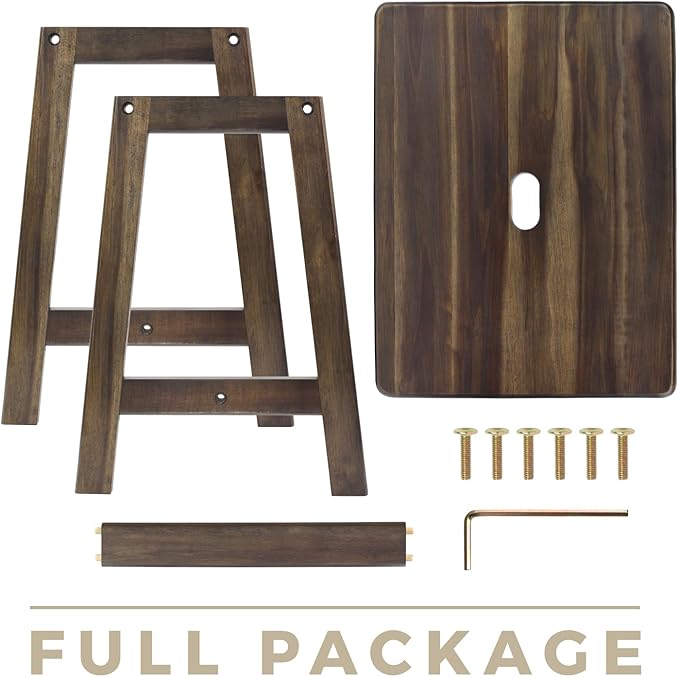 Rectangular Acacia Wood Stool (16.7" D x 13" W x 17.7" H) Small Bench Seat, Small End Table Stool, Bathroom Stool Wood, Plant Stool, Makeup Stool, Perfect Size for Living Room,Bathroom (Walnut Color) - LeafyLoom