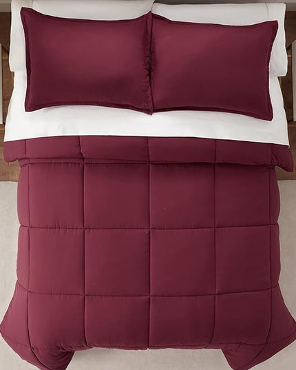 SERTA Simply Clean Ultra Soft Hypoallergenic Solid 3 Piece Comforter Set, Full/Queen, Burgundy - LeafyLoom