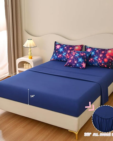 DORCAS Star Twin Size Comforter Sets with Sheets for Girls Kids,6 Piece Starry Sky Girls Bedding Sets Twin,All Season Down Bed in a Bag(Colorful,Twin) - LeafyLoom