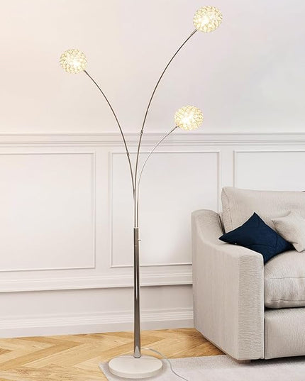 DLLT Floor Lamps for Living Room, 3-Light Chrome Arc Standing Lamp, 86.6" Modern Tall Tree Floor Lamp with Adjustable Arms, Multi-Head LED Floor Lamps for Bedroom, Study, Office, G9 Bulbs Included - LeafyLoom