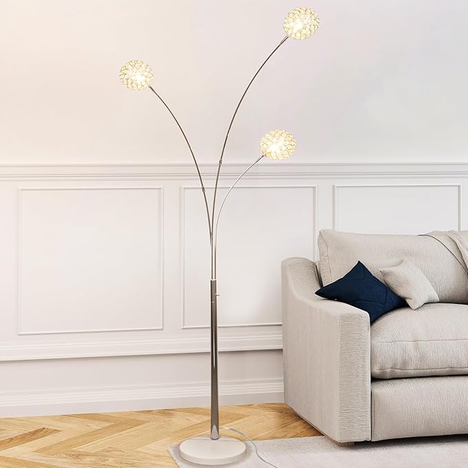 DLLT Floor Lamps for Living Room, 3-Light Chrome Arc Standing Lamp, 86.6" Modern Tall Tree Floor Lamp with Adjustable Arms, Multi-Head LED Floor Lamps for Bedroom, Study, Office, G9 Bulbs Included - LeafyLoom
