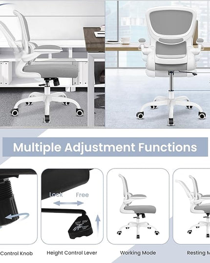 Office Chair, Ergonomic Desk Chair with Lumbar Support and Adjustable Armrests, Comfy Desk Chair Breathable Mesh Mid Back Computer Chair, Reclining Office Chair for Home Office - Light Gray - LeafyLoom