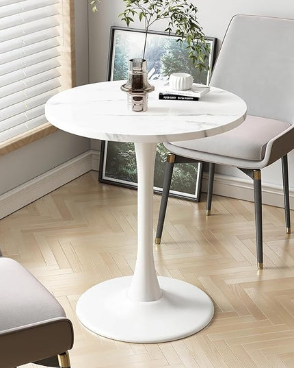 White Marble Round Table Modern Dining Table Marble Texture Tulip Round Kitchen Table Mid Century Coffee Table for Living Room 24 inch - LeafyLoom