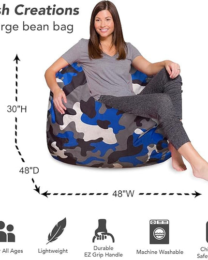 Posh Creations Bean Bag Chair for Kids, Teens, and Adults Includes Removable and Machine Washable Cover, Soft Nylon - Camo Blue and Brown, 48in - X-Large - LeafyLoom