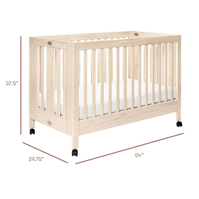 Babyletto Maki Full-Size 2-in-1 Portable Folding Crib with Toddler Bed Conversion Kit in Washed Natural, Greenguard Gold Certified - LeafyLoom