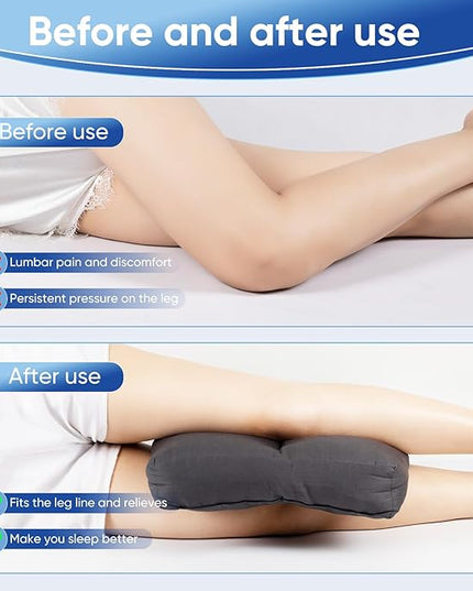 Knee Pillow for Side Sleepers - Between Leg & Under Knee Pillow for Back Sleepers - Leg Pillow with 850G 7D Alternative for Relieving Leg, Back, and Knee Pain - 100% Cotton Fabric-Grey - LeafyLoom