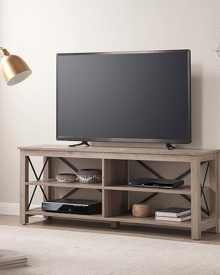 Henn&Hart Rectangular TV Stand for TV's up to 70" in Gray Oak, Electric Fireplace TV Stands for the Living Room - LeafyLoom