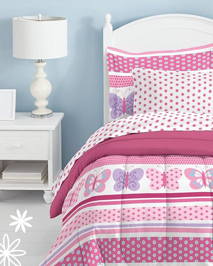 Dream Factory Butterfly Dots Ultra Soft Microfiber Girls Comforter Set, Pink, Full - LeafyLoom