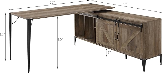 NicBex Kimberly-DW-00032-LWJ Home Office Desks, 65"x65"x31", Rustic Oak - LeafyLoom