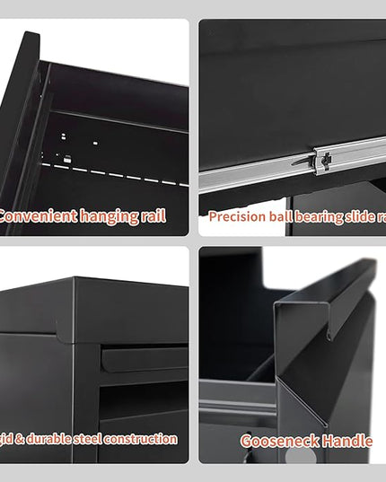 4 Drawer File Cabinet,Metal Filing Cabinets with Lock,Black Vertical File Cabinet for Home Office,Heavy Duty Metal Storage Cabinet for A4/Letter/Legal Size File,Assembly Required - LeafyLoom