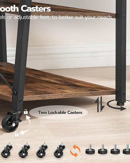 HOOBRO Rolling TV Stand with Mount and Power Outlet Up to 55 inch TV, Corner Entertainment Center, Small TV Stand with 3-Tier Storage Shelves for Living Room, Bedroom, Rustic Brown and Black BF66UDS01 - LeafyLoom