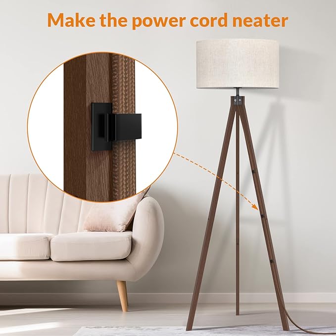 LEPOWER Wood Floor Lamp Tripod, Mid Century Lamps for Living Room, Modern Design Standing Lamp for Bedroom and Office, Flaxen Lamp Shade with E26 Lamp Base Brown - LeafyLoom
