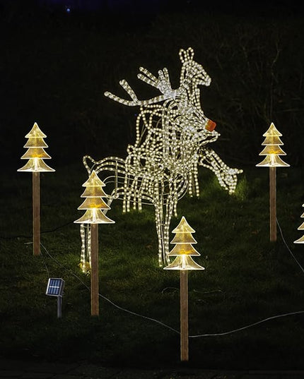 BRIGHTDECK Solar Christmas Pathway Lights Outdoor Decorations, Xmas Tree Lights Waterproof Led Garden Stake Lights for Walkway Yard Lawn Porch Holiday Decor 5-Pack (Xmas Tree Lights) BRIGHTDECK