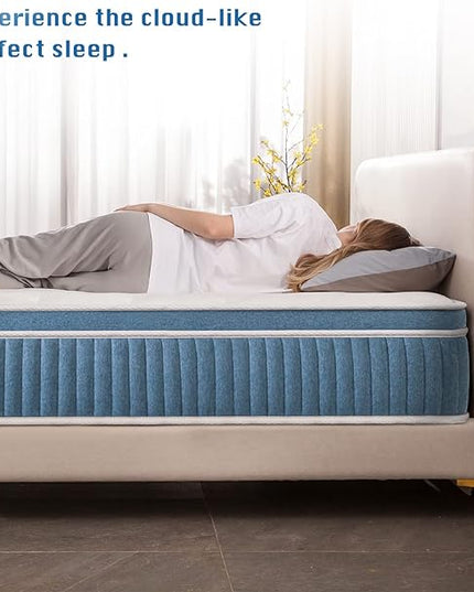 Rimensy Hybrid Mattress in a Box, 10 Inch Gel Memory Foam, Individually Wrapped Pocket Coils Innerspring Mattress, Support & Pressure Relief, Medium Firm Feel, 60"*80"*10" - LeafyLoom