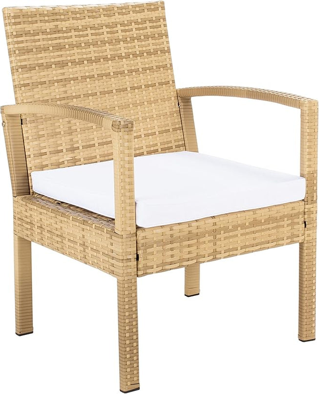 SAFAVIEH Outdoor Collection Bassey Natural/White Cushion 4-Piece Conversation Patio Set PAT7507D - LeafyLoom