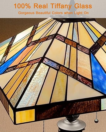 Capulina Tiffany Style Floor Lamp 2-Light 16x16x63 Inch Cream Amber Antique Mission Style Stained Glass Standing Light for Living Room Bedroom Home Office - LeafyLoom