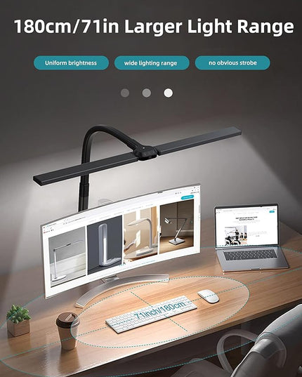 LED Desk Lamp with Clamp for Home Office,Double Head Eye-Caring Clip on Lights with Remote,10 Dimmable Brightness, 24W Bright Desk Light for Reading Study Workbench Drafting, Flexible Gooseneck Lamp - LeafyLoom