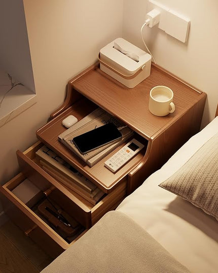 Solid Wood Nightstand, Nightstand with Drawers, Walnut Bedside Table for Bedroom - LeafyLoom
