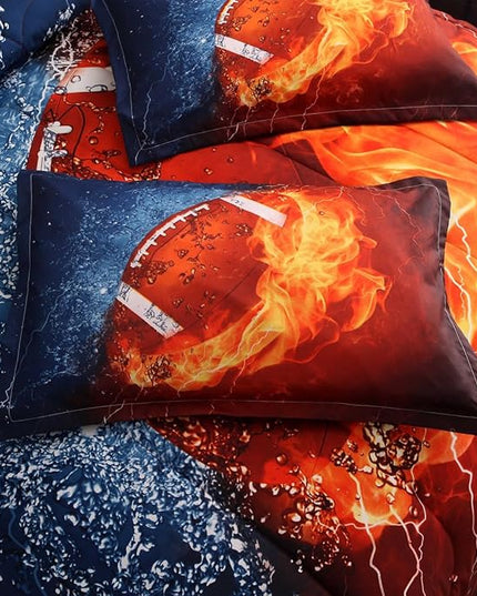 NTBED American Football Comforter Set for Boys Teens,3D Sports Bedding Full Size 6pcs,Rugby Printed Quilt Sets with 2 Matching Pillow Shams - LeafyLoom