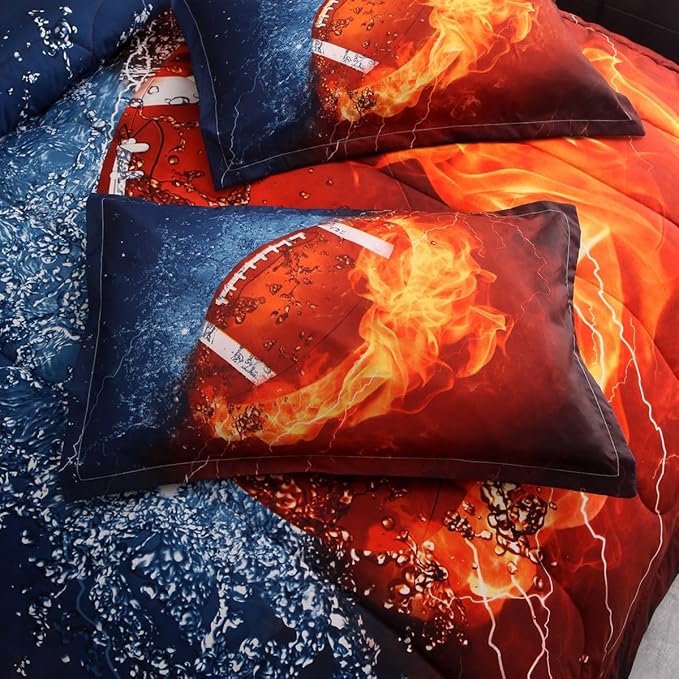 NTBED American Football Comforter Set for Boys Teens,3D Sports Bedding Full Size 6pcs,Rugby Printed Quilt Sets with 2 Matching Pillow Shams - LeafyLoom