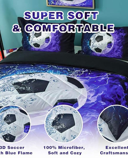 Andency 3D Soccer Comforter Full(79x90 Inch), 3 Pieces(1 Soccer Comforter, 2 Pillowcases) Sport Microfiber Soccer Comforter Set Bedding Set for Boy Kids Teens - LeafyLoom