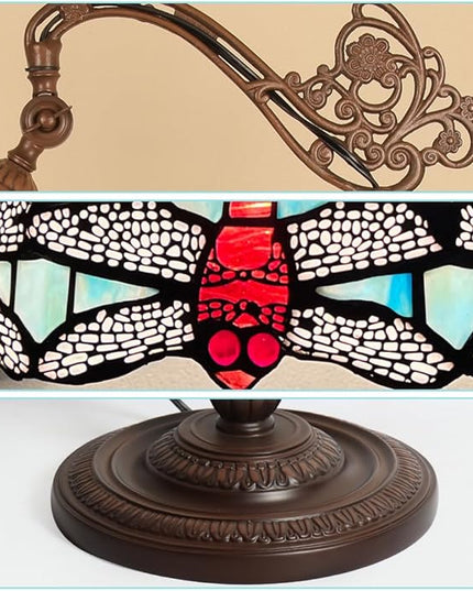 Capulina Tiffany Floor Lamp Fine Sky Dragonfly Style Stained Glass Arched Gooseneck Adjustable Angle Floor Lamp for Living Room Bedroom Home Office - LeafyLoom