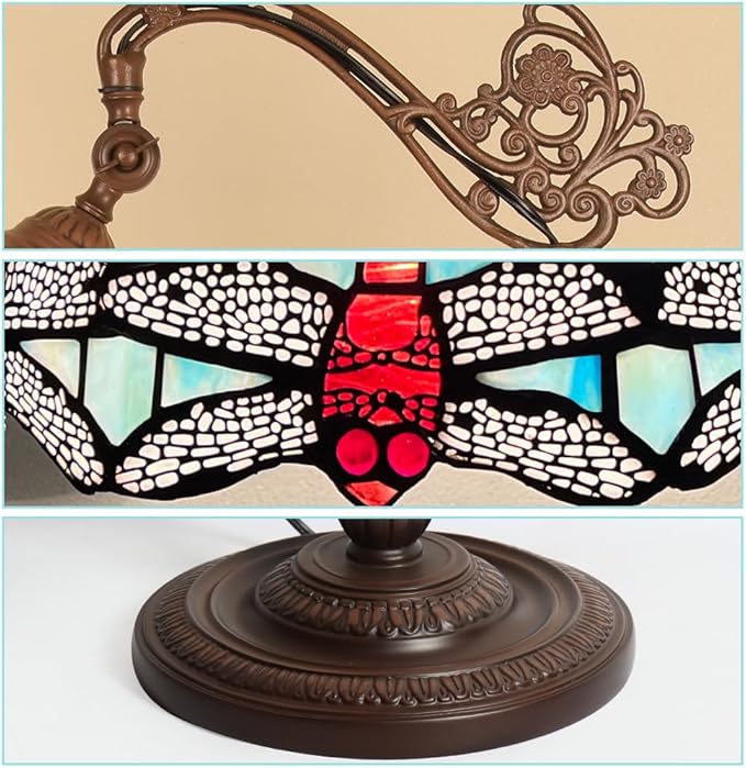 Capulina Tiffany Floor Lamp Fine Sky Dragonfly Style Stained Glass Arched Gooseneck Adjustable Angle Floor Lamp for Living Room Bedroom Home Office - LeafyLoom