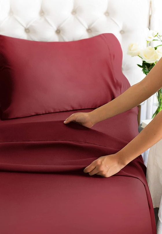 King Size 4 Piece Sheet Set - Comfy Breathable & Cooling Sheets - Hotel Luxury Bed Sheets for Women & Men - Deep Pockets, Easy-Fit, Extra Soft & Wrinkle Free Sheets - Burgundy Oeko-Tex Bed Sheet Set - LeafyLoom