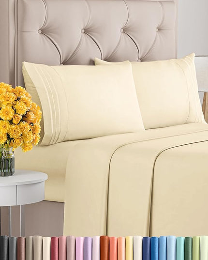 Queen Size 4 Piece Sheet Set - Comfy Breathable & Cooling Sheets - Hotel Luxury Bed Sheets for Women & Men - Deep Pockets, Easy-Fit, Soft & Wrinkle Free Sheets - Off White Oeko-Tex Bed Sheet Set - LeafyLoom