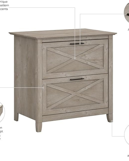 Bush Furniture Key West 2 Drawer Lateral File Cabinet in Washed Gray | Document Storage for Home Office | Accent Chest with Drawers - LeafyLoom