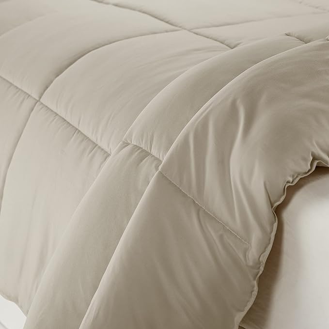 SERTA Simply Clean Ultra Soft Hypoallergenic Solid 3 Piece Comforter Set, King, Khaki - LeafyLoom