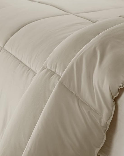 SERTA Simply Clean Ultra Soft Hypoallergenic Solid 2 Piece Comforter Set, Twin XL, Khaki - LeafyLoom
