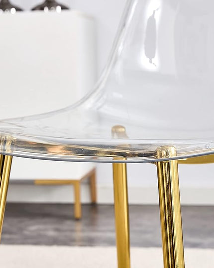 NicBex Dining Chairs Set of 6 Armless Crystal Clear Dining Chairs Modern Plastic Kitchen Chairs,Accent Ghost Chairs with Golden Metal Legs for Kitchen,Dining Room,Living Room,Transparent - LeafyLoom