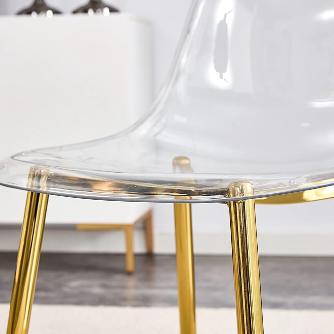 NicBex Dining Chairs Set of 6 Armless Crystal Clear Dining Chairs Modern Plastic Kitchen Chairs,Accent Ghost Chairs with Golden Metal Legs for Kitchen,Dining Room,Living Room,Transparent - LeafyLoom