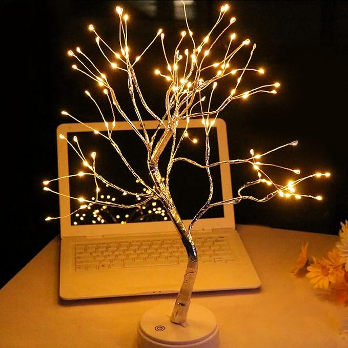 Bonsai Tree Light for Room Decor, Aesthetic Lamps for Living Room, Cute Night Light for House Decorations, Good Ideas for Gifts, Weddings, Festivals, Christmas... (Warm White, Gold Trunk, 108 LED) - LeafyLoom