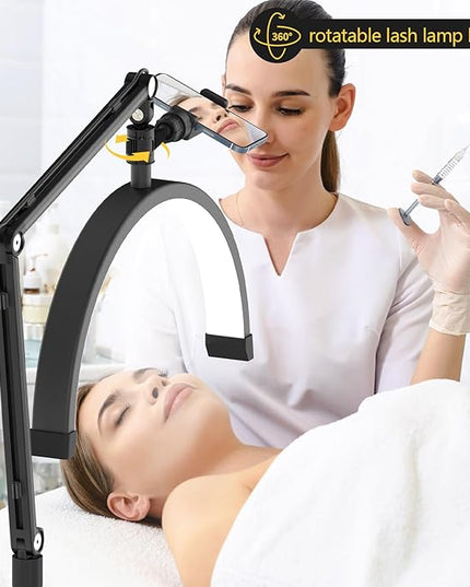 Yofuly Half Moon Light for Lashes, LED Nail Desk Lamp, Esthetician Light for Tattoo Artists, Nail Tech, Eyelash Lamp with Phone Holder, 10 Brightness Adjustable (Black) - LeafyLoom