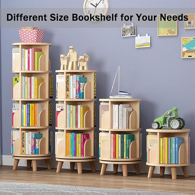 Gdrasuya10 3 Tier Rotating Bookshelf with Legs, Revolving Bookcase Standing Small Bookshelf Storage Wood Bookcase 360 Display Book Shelf Easy Assemble for Bedroom Study Room - LeafyLoom