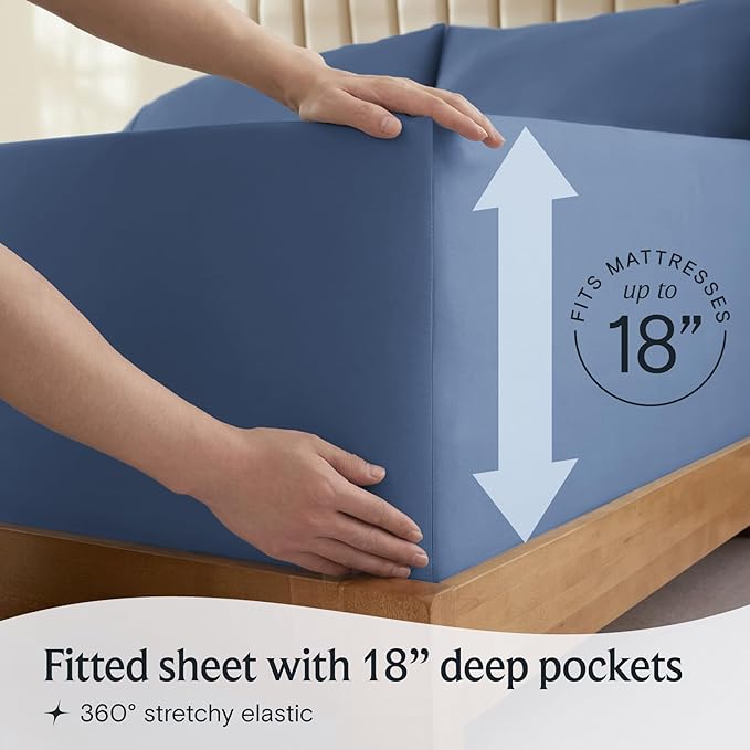 LuxClub 6 PC Queen Sheet Set, Breathable Luxury Bed Sheets, Deep Pockets 18" Eco Friendly Wrinkle Free Cooling Sheets Machine Washable Hotel Bedding Silky Soft - Oxford Queen - LeafyLoom
