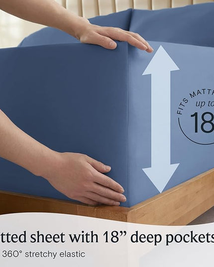 LuxClub 4 PC Sheet Bed Sheets Deep Pockets 18" Eco Friendly Wrinkle Free-Kids-Fitted Sheets Machine Washable Hotel Bedding Silky Soft - Oxford Twin - LeafyLoom