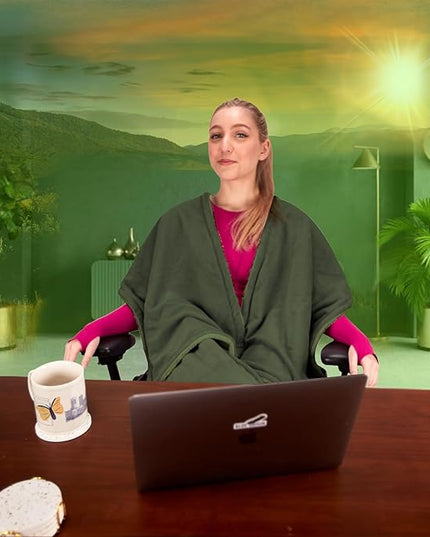 The Original Office Chair Blanket by SnuggleBack; Cozy Comfy Office Desk Chair Wrap Attaches for Convenient Heat and Hands-Free. Stay Warm In The Winter or Summer. Sherpa Fur Lining - LeafyLoom