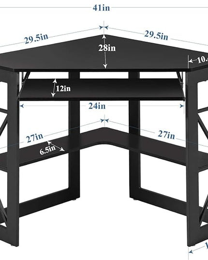 VECELO Corner Computer Desk 41 x 30 inches with Smooth Keyboard & Storage Shelves for Home Office Workstation, Black - LeafyLoom