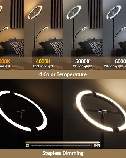 FIMEI Split Floor Lamp with Reading Light, Modern Bright LED Rotatable Standing Lamp with Stepless Dimming and 3000K-6000K Color for Living Room Bedroom Office, Touch and Remote Control, Black - LeafyLoom