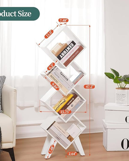 Yoobure White Bookshelf, Wood Small Bookcase 4-Tier Book Shelf, Tall Bookcases Book Organizer, Modern Bookshelves Floor Standing for CDs/Books in Small Spaces, Living Room, Home Office, Bedroom - LeafyLoom
