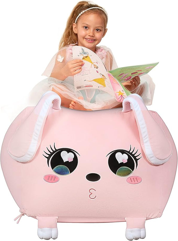 Big Ear Rabbit Toy Organizers and Storage, Cute Bean Bag Chair Pink for Girls Room Decorations, Large Size 22x24 Inch Velvet Extra Soft, Cover ONLY - LeafyLoom