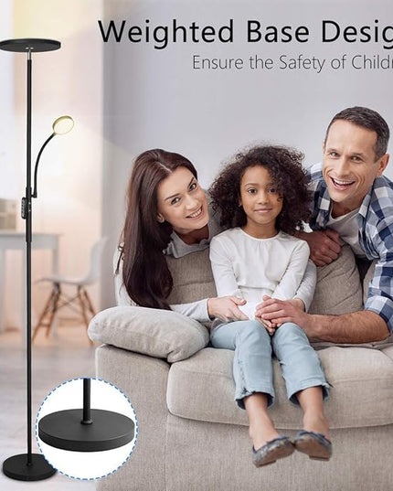 Led Floor Lamp Torchiere Floor Lamp with Adjustable Reading Lamp,2000lumens Main Light and 400lumens Side Reading Light for Living Room, Bedroom, Office, Work with Remote Control, Matte Black - LeafyLoom