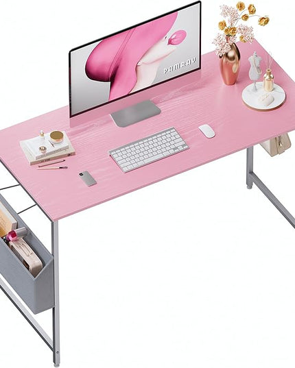 Pamray 47 Inch Computer Desk for Small Spaces with Storage Bag, Home Office Work Desk with Headphone Hook, Small Office Desk Study Writing Table - LeafyLoom