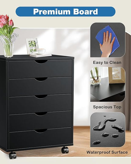 OLIXIS Chest Wood File Cabinet Rolling Organization Storage Dresser with Wheels for Home Office - LeafyLoom